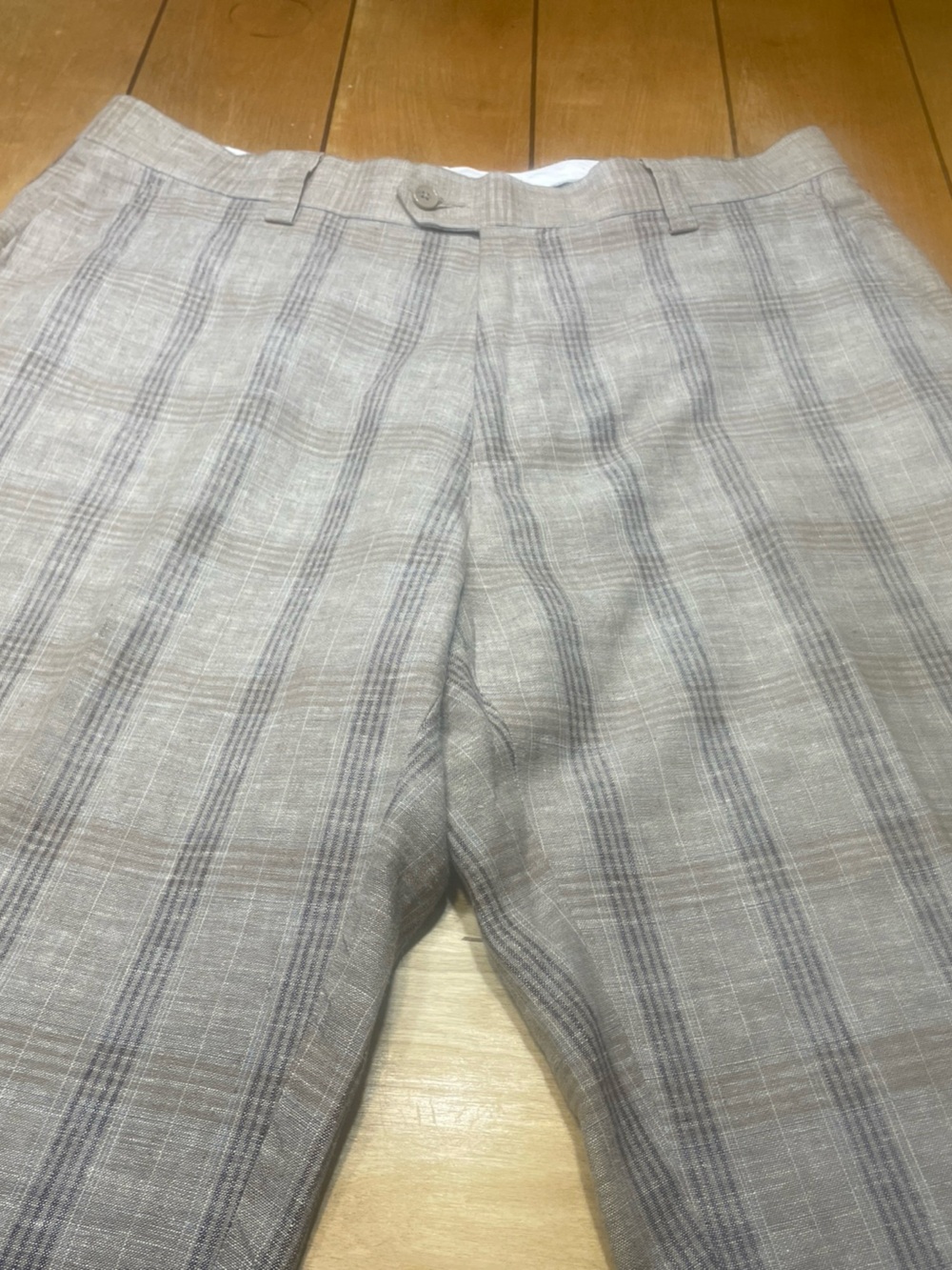 Stacy Adams 100% Linen Pants Beige Tartan Plaid Lightweight Chinos Size 36x30